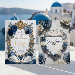 Invitation Bleu marine et or Faux Glitz floral mariage formel