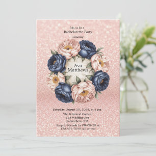 Invitation Bleu marine et Rose Gold Floral Bachelorette Party