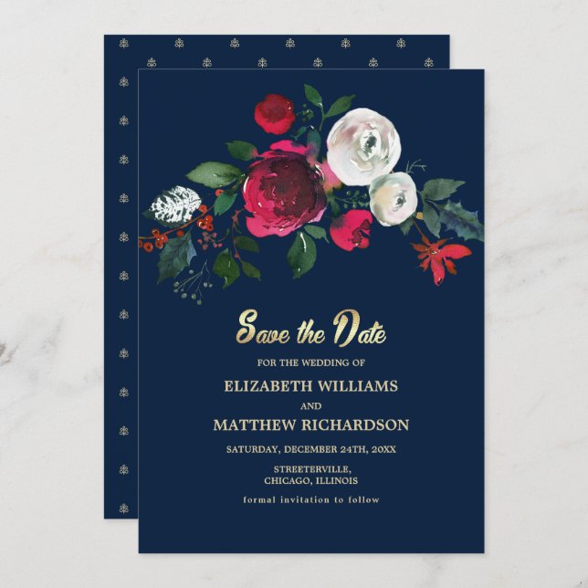 Invitation Bleu Marine | Mariage en Bourgogne Enregistrer la  (Devant / Derrière)