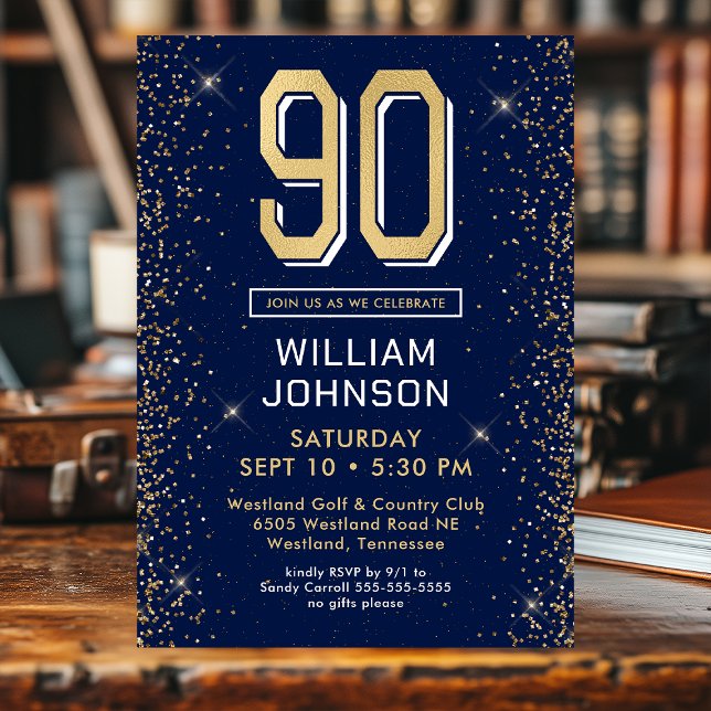 Invitation Bleu marine moderne 90e anniversaire  (Créateur téléchargé)