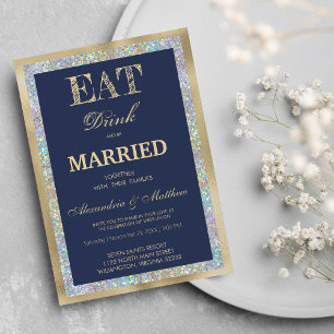 Invitation Bleu marine or holographique Manger Boire Être Mar