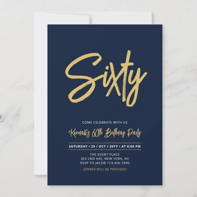 Invitation Bleu marine & Or | Soixantième anniversaire chic (Devant)