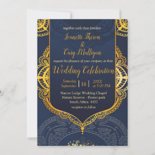 Invitation Bleu marine ou violet avec Mandalas or