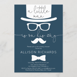 Invitation Bleu marine petit baby shower de garçon d'homme