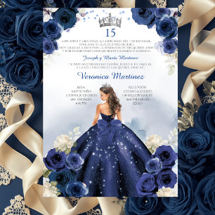 Invitation Bleu marine Princesse espagnole Argent 15 Ans Anni