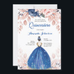 Invitation Bleu marine princesse Quinceañera espagnol 15 anni<br><div class="desc">Bleu marine princesse Quinceañera espagnol 15 anniversaire</div>