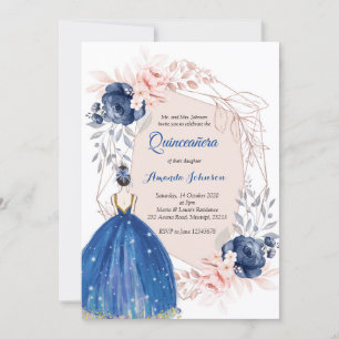 Invitation Bleu marine princesse Quinceañera espagnol 15 anni