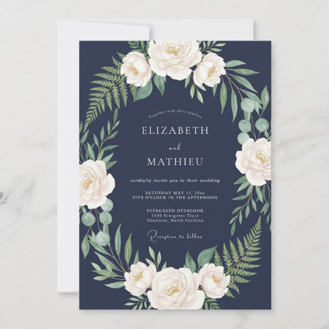 Invitation Bleu Marine Raffiné Mariage de Minuit (Devant)