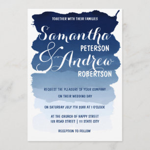 Invitation Bleu marine rayures aquarelle ombre mariage