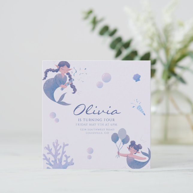 Invitation Bleu mauve traîne sous la mer Anniversaire (Debout devant)