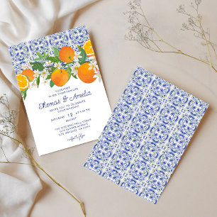 Invitation Bleu Méditerranée Mariage d'oranges de citron