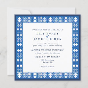 Invitation Bleu Méditerranéen Clé grecque Mariage italien