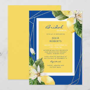Invitation Bleu méditerranéen et Fête des mariées jaune