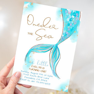 Invitation Bleu Mermaid Queue 1er anniversaire ONE der The Se