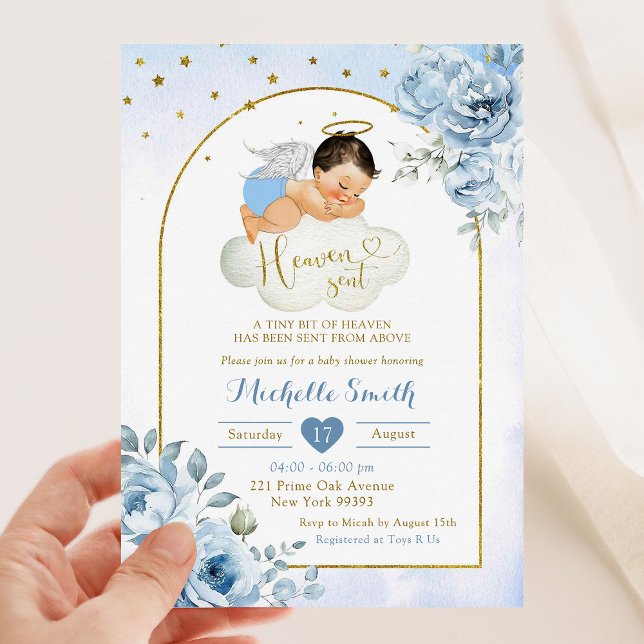 Invitation Bleu Mexicain Petit Ange Ciel Envoyé Baby shower (Créateur téléchargé)