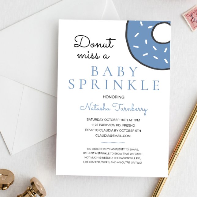 Invitation Bleu mignon Donut Baby Sprinkle Baby shower garçon (Créateur téléchargé)