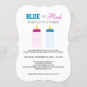 Invitation Bleu mignon ou rose Bouteille Bébé Genre Revey Par