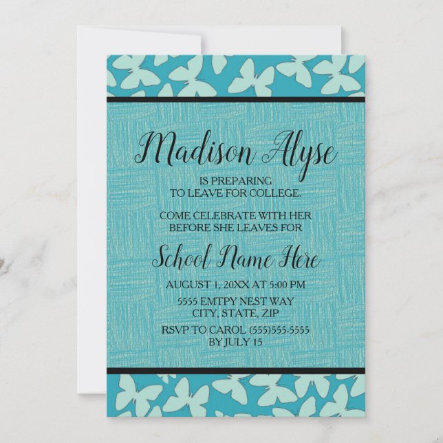 Invitation Bleu mignon Papillons Trunk Party (Devant)