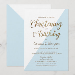 Invitation Bleu minimum or 1er anniversaire baptême