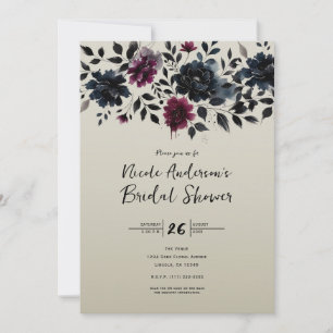 Invitation Bleu minuit Bourgogne floral encre mariage amande 