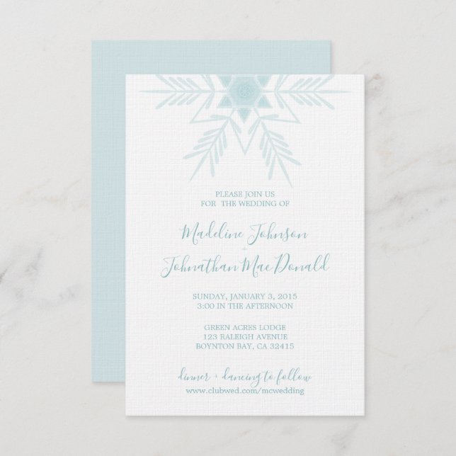 Invitation bleu moderne HIVER WONDERLAND mariage (Devant / Derrière)