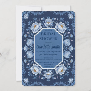 Invitation Bleu Moderne Rose Fleur antique douche nuptiale