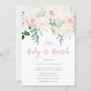 Invitation Bleu mou et Baby shower floral blanc Brunch