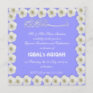 Invitation Bleu musulman Aqiqah de bébé