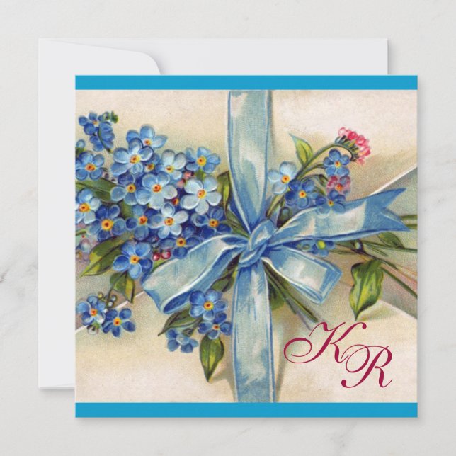 INVITATION BLEU MYOSOTIS MONOGRAMME, CORTÈGE DE MARIAGE (Devant)