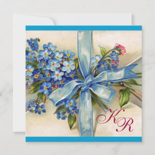 INVITATION BLEU MYOSOTIS MONOGRAMME, CORTÈGE DE MARIAGE