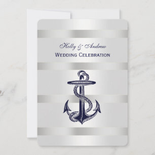 Invitation Bleu Nautique Ancre Argent Poids BG V Mariage