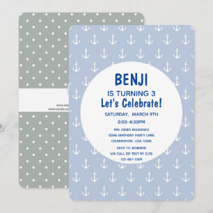 Invitation Bleu Nautique et Anniversaire d'Ancre de Marine