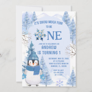 Invitation Bleu neige d'hiver beaucoup amusant premier annive