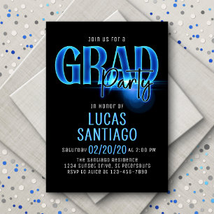 Invitation Bleu Neon Graduation Party