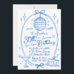 Invitation Bleu N'importe quel âge 30e anniversaire Disco mai<br><div class="desc">Célébrez votre journée spéciale avec cette vibrante invitation personnalisée de 30e anniversaire avec un design de bal disco dessiné à la main. Parfait pour une nuit de boissons et de grignotines, cette invitation donne le ton d'une fête inoubliable. Personnalisez avec les détails de votre événement pour créer une invitation unique...</div>