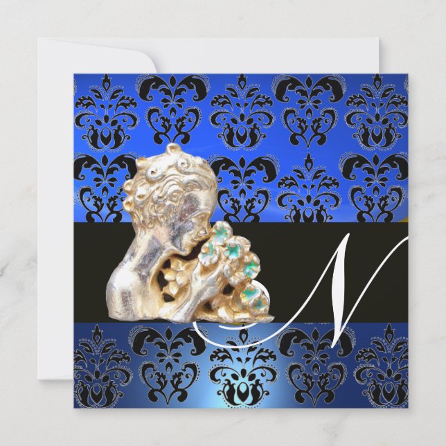 INVITATION BLEU, NOIR, BLANC DAMASK JEWEL MONOGRAM (Devant)
