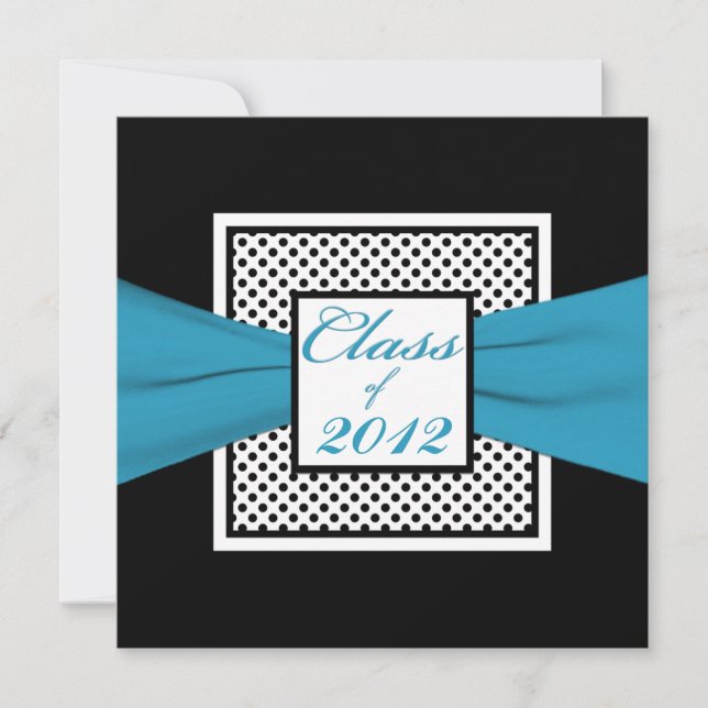 Invitation Bleu noir blanc Polka Point Photo Graduation (Devant)