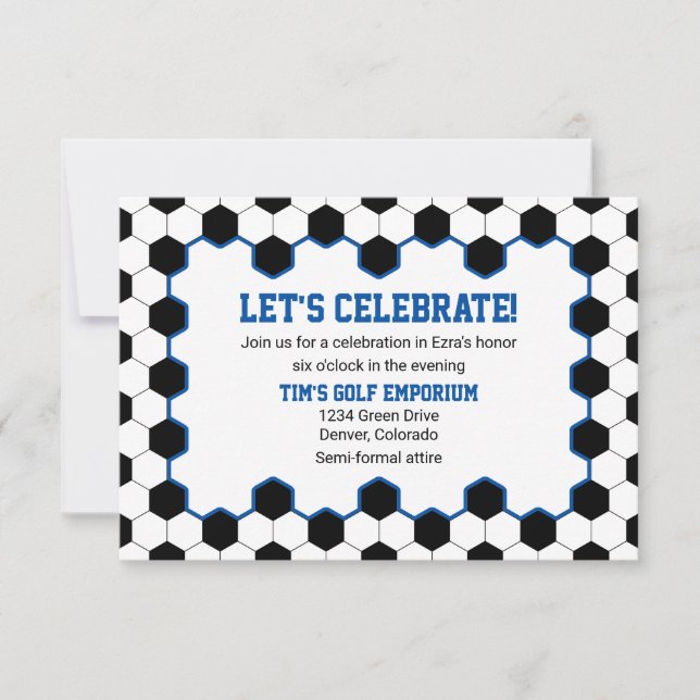 Invitation Bleu Noir Blanc Réception de Bar Mitzvah avec Ball (Devant)