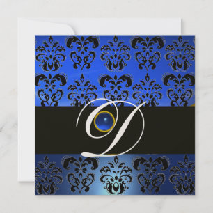 INVITATION BLEU NOIR DAMAS MONOGRAMME SAPHIR CHAMPAGNE