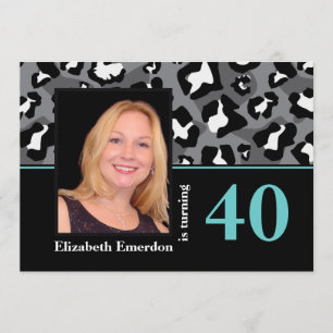 Invitation Bleu noir empreinte de léopard photo de 40e annive