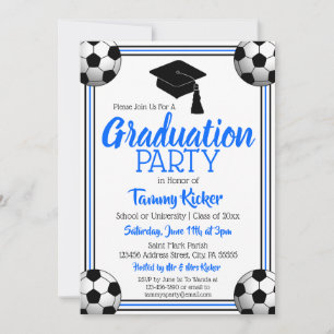 Invitation Bleu & Noir Soccer Graduer Party