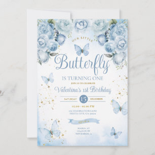 Invitation Bleu Notre Petit Papillon tourne un Or