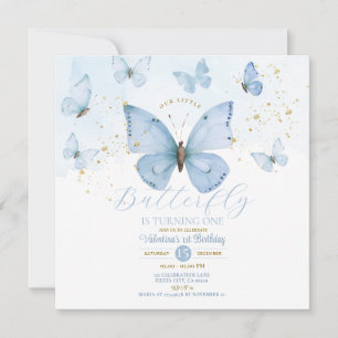 Invitation Bleu Notre Petit Papillon tourne un Or