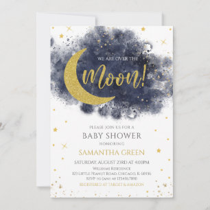 Invitation Bleu Nous sommes sur le Baby shower de la Lune