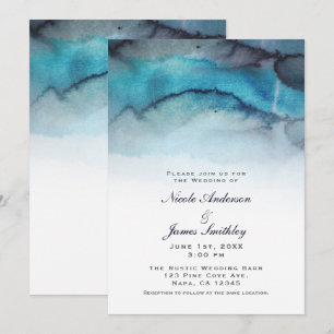 Invitation Bleu Nuit Aquarelle Vagues Abstraites de la Côte