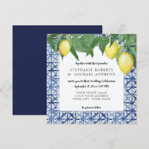 Invitation Bleu Nuit Blanc Shibori Motif X avec Branche de Ci