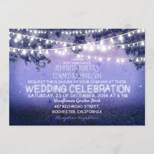 Invitation bleu nuit & feux de jardin rustique mariage
