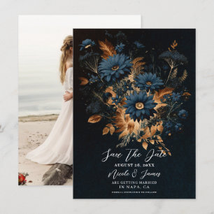 Invitation Bleu Nuit Or Rustique Glam Boho Éviter la Date
