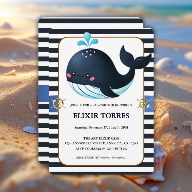 Invitation Bleu océanique sous la mer Baby shower de baleines (Créateur téléchargé)