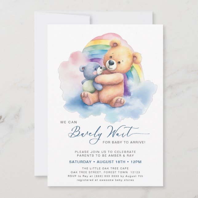 Invitation Bleu On Peut Attendre De Mignons Baby showers Garç (Devant)